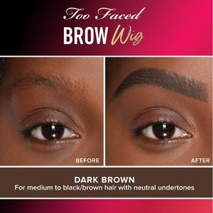 NEW Too Faced Brow Wig Brush On Eyebrow Gel in Dark Brown Full Size